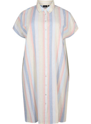 Zizzifashion Long shirt in cotton blend with linen, Multi Color Stripe, Packshot image number 0