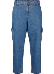 Cargo jeans with high waist, Blue Denim, Packshot