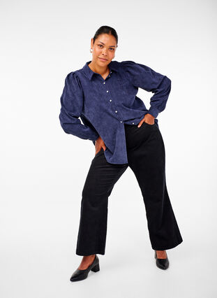 Zizzifashion Bootcut corduroy pants with a high waist, Black, Image image number 0