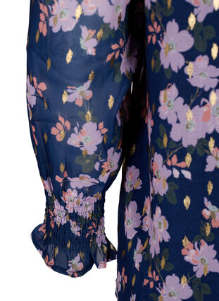 Zizzifashion Floral blouse with long sleeves and V-neck, Blue Small Fl. AOP, Packshot image number 3