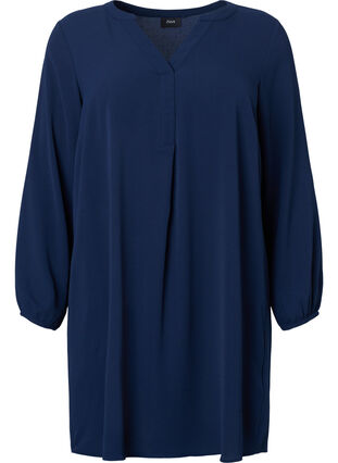 Zizzifashion Long-sleeved V-neck dress, Navy, Packshot image number 0