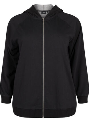 Zizzifashion Sweat cardigan with a hood and pockets, Black, Packshot image number 0