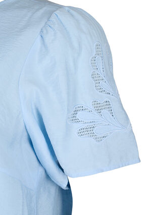 Zizzifashion Short sleeve viscose blouse with embroidery, Chambray Blue, Packshot image number 3