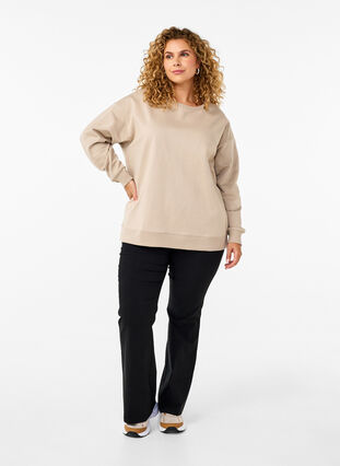 Zizzifashion Sweatshirt with a round neck, Simply Taupe, Model image number 2