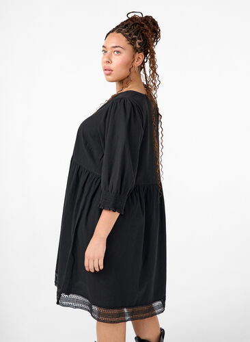 Zizzifashion Cotton dress with crochet details, Black, Model image number 1