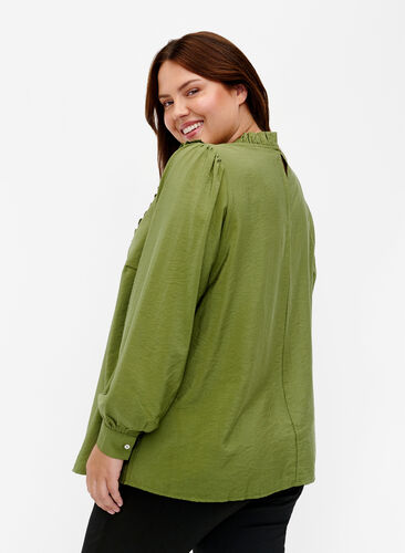 Zizzifashion Viscose blouse with frills, Loden Green, Model image number 1