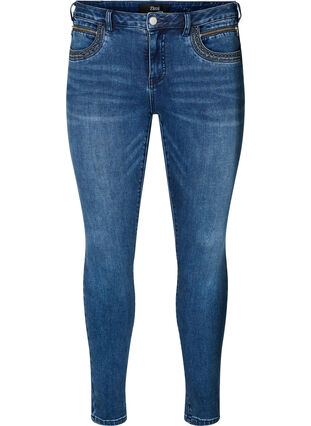 Zizzifashion Super slim Sanna jeans with stud details, Blue Denim, Packshot image number 0