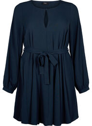 Long-sleeved dress with a tie belt, Navy Blazer, Packshot