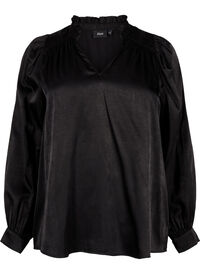 Long-sleeved blouse with ruffles and v-neck