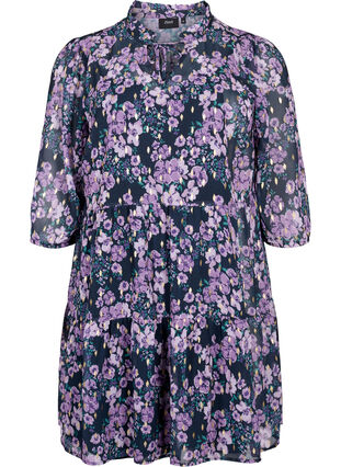 Zizzifashion Tunic with floral print and lurex, Black Small Fl. AOP, Packshot image number 0