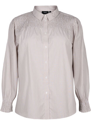 Zizzifashion Striped shirt with smock, Silver Mink Wh. St., Packshot image number 0