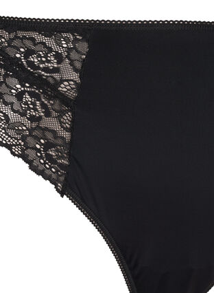 Zizzifashion Microfibre G-string with lace, Black, Packshot image number 2