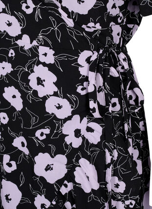 Zizzifashion Printed wrap dress with short sleeves, Black Flower AOP, Packshot image number 3