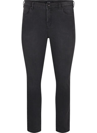 Zizzifashion Amy jeans with a high waist and super slim fit, Dark Grey Denim, Packshot image number 0