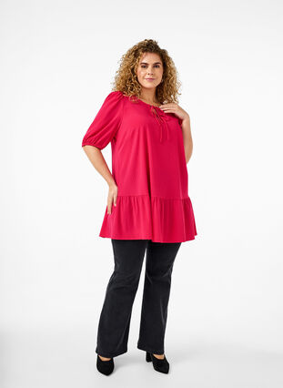 Zizzifashion Tunic in viscose with ties, Bright Rose, Model image number 2