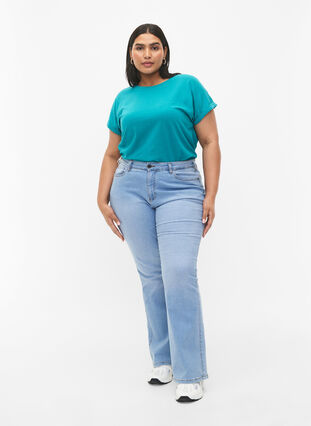 Zizzifashion Short sleeved cotton blend t-shirt, Teal Blue, Model image number 2