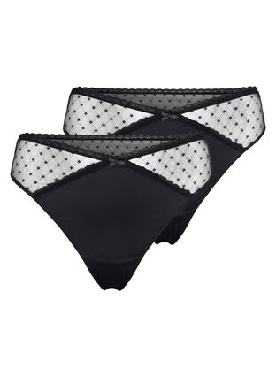 Zizzifashion 2-pack thong with mesh, Black, Packshot image number 0