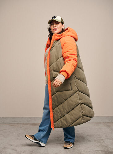 Zizzifashion Long colorblock winter jacket with hood, Bungee Cord Comb, Image image number 0