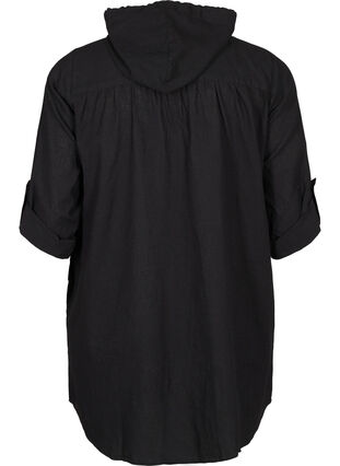 Zizzifashion Hooded tunic in cotton and linen, Black, Packshot image number 1