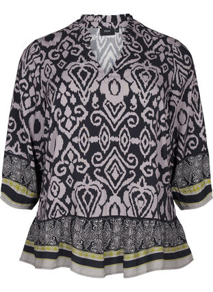 Zizzifashion Blouse with print and 3/4 sleeves, Black AOP, Packshot image number 0