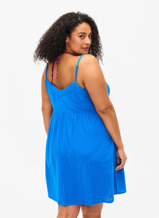 Zizzifashion Cotton beach dress with narrow straps, Victoria blue, Model image number 1