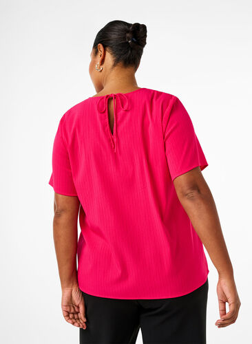 Zizzifashion Short-sleeved viscose blouse with ties, Bright Rose, Model image number 1