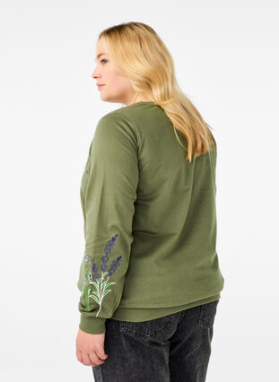 Zizzifashion Sweatshirt with embroidered flowers, D. L. Green W. emb., Model image number 1