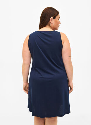 Zizzifashion Sleeveless cotton dress with a-shape, Navy B. W. Escape, Model image number 1