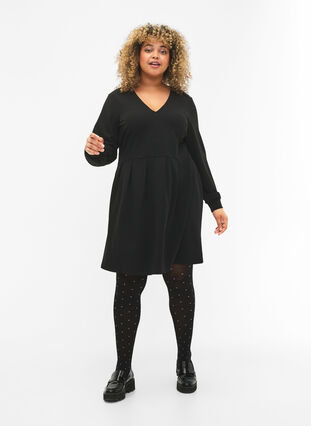 Zizzifashion A-shape dress with v-neck, Black, Model image number 2