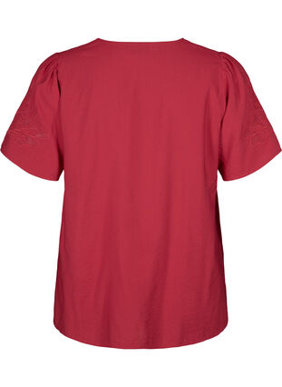 Zizzifashion Short sleeve viscose blouse with embroidery, Tango Red, Packshot image number 1