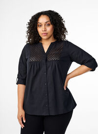 FLASH - Shirt with crochet detail, Black, Model