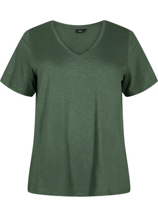 Zizzifashion Short sleeve basic t-shirt with v-neck, Thyme, Packshot image number 0