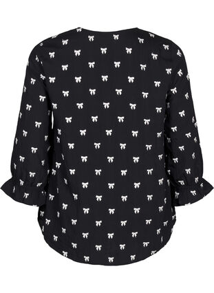 Zizzifashion Blouse with bows and 3/4 sleeves, Black White Bow, Packshot image number 1