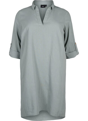 Zizzifashion Dress with a V-neck in cotton and linen, Chinois Green, Packshot image number 0