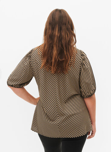 Zizzifashion Viscose blouse with striped print and 1/2 sleeves, Coriander/Bl. Stripe, Model image number 1