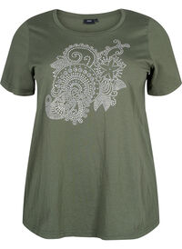 Cotton t-shirt with rhinestone motif