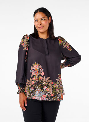 Zizzifashion Blouse with paisley print, Black Paisley, Model image number 0