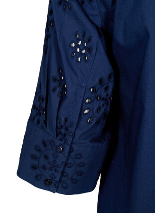 Zizzifashion Shirt blouse with embroidery anglaise and 3/4 sleeves, Navy Blazer, Packshot image number 3