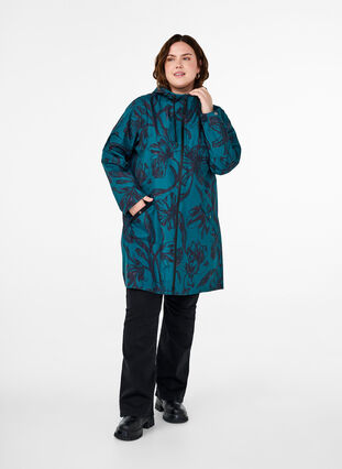 Zizzifashion Rain jacket with print, Deep Teal Black, Model image number 2