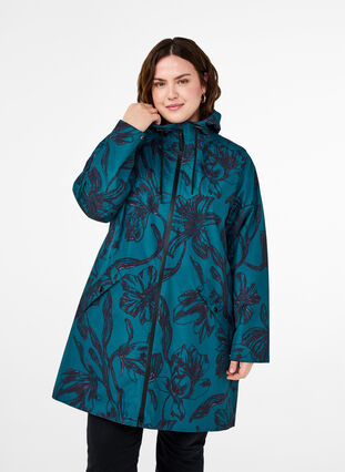 Zizzifashion Rain jacket with print, Deep Teal Black, Model image number 0