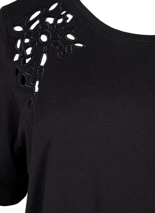 Zizzifashion Organic cotton T-shirt with embroidery details, Black, Packshot image number 2