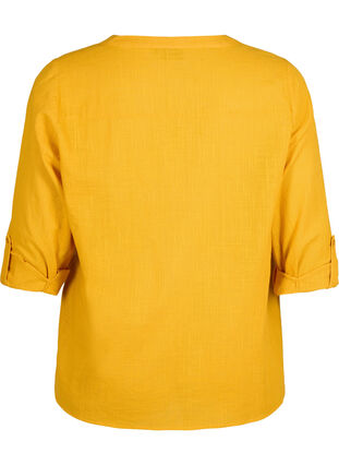 Zizzifashion Cotton shirt blouse with v-neck, Golden Yellow, Packshot image number 1