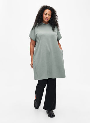 Zizzifashion Short sleeve sweat dress in modal mix, Chinois Green, Model image number 3