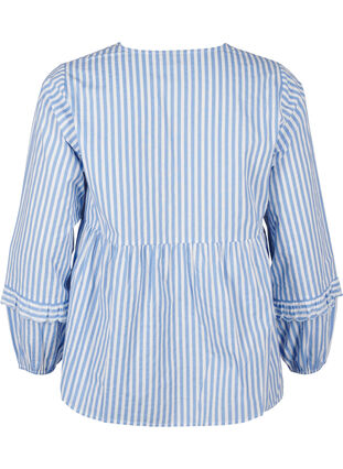 Zizzifashion Striped blouse with open front and embroidery details, C. Blue White Stripe, Packshot image number 1