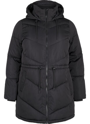 Zizzifashion Mid-length puffer jacket with hood, Black, Packshot image number 0