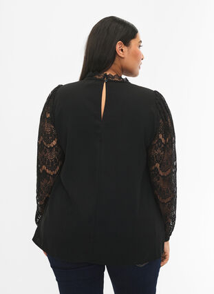 Zizzifashion Long sleeve blouse with lace, Black, Model image number 1