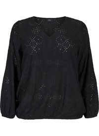 Long-sleeved blouse with V-neck and hole pattern