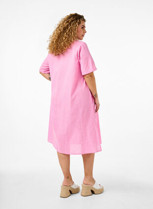 Zizzifashion Cotton blend kaftan dress with linen, Rosebloom, Model image number 1