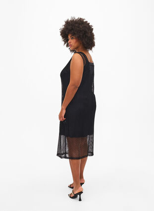 Zizzifashion Sleeveless mesh dress with slit, Black, Model image number 1