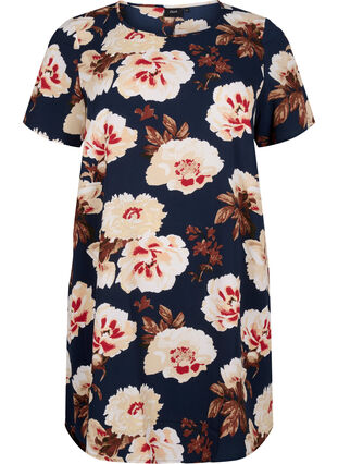 Zizzifashion Dress with print and short sleeves, Navy B. Rose AOP, Packshot image number 0